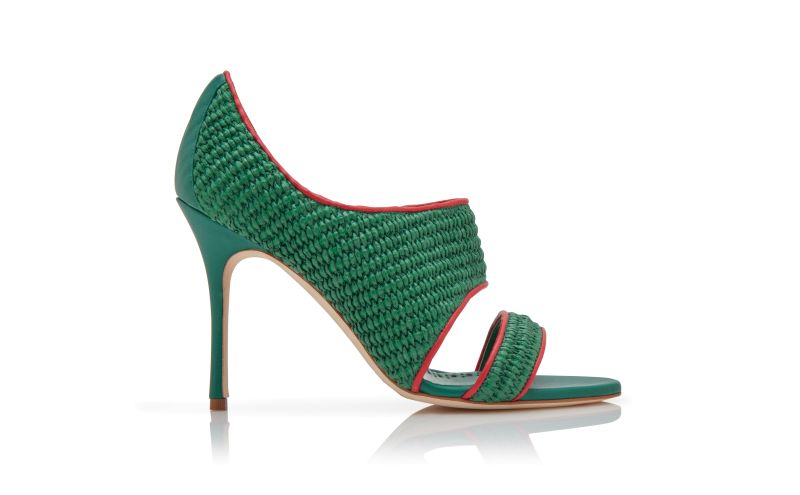 Side view of Bombil, Green and Red Raffia Open Toe Sandals - AU$1,335.00