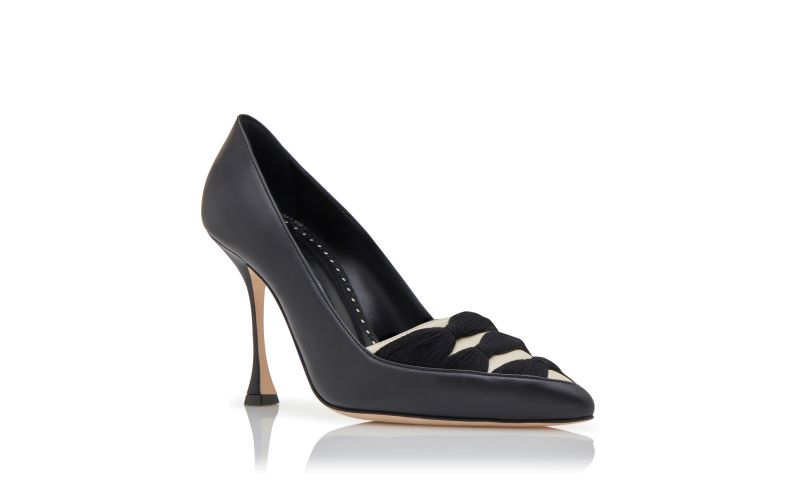 Sandrilahi, Black and Cream Nappa Leather Ruched Pumps - €895.00
