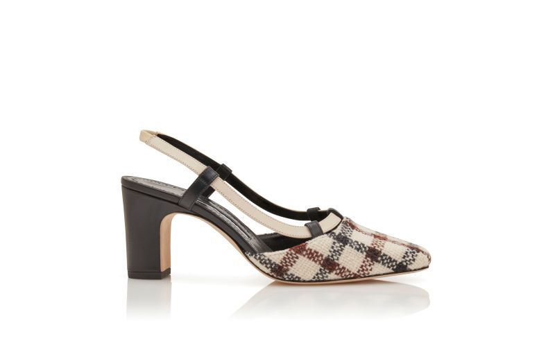 Side view of Vestal, Light Beige Wool Tartan Slingback Pumps - AU$1,535.00