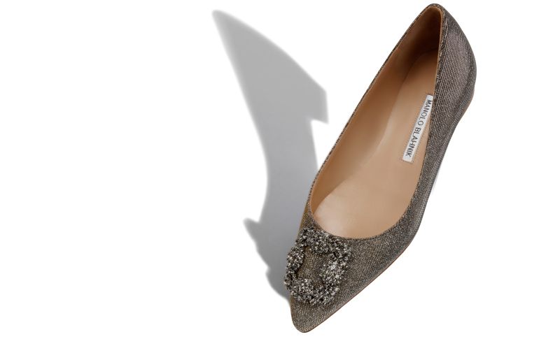 Hangisiflat glitter, Gold Glitter Fabric Jewel Buckle Flat Pumps - CA$1,525.00