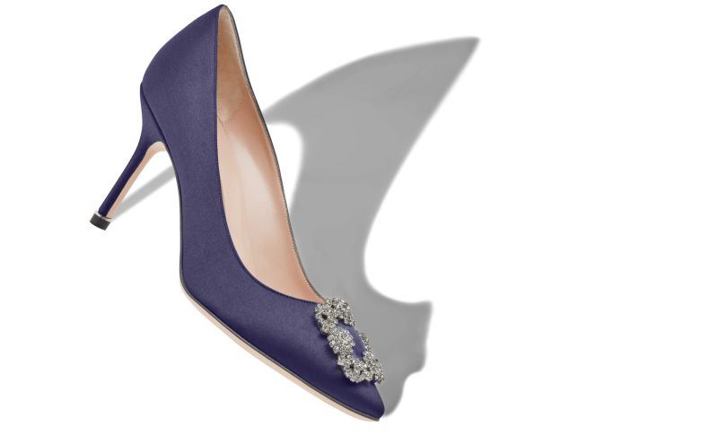 Hangisi 90, Navy Blue Satin Jewel Buckle Pumps - £1,035.00 