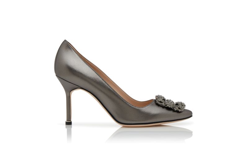 Side view of Hangisi 90, Dark Grey Nappa Leather Jewel Buckle Pumps - €1,125.00