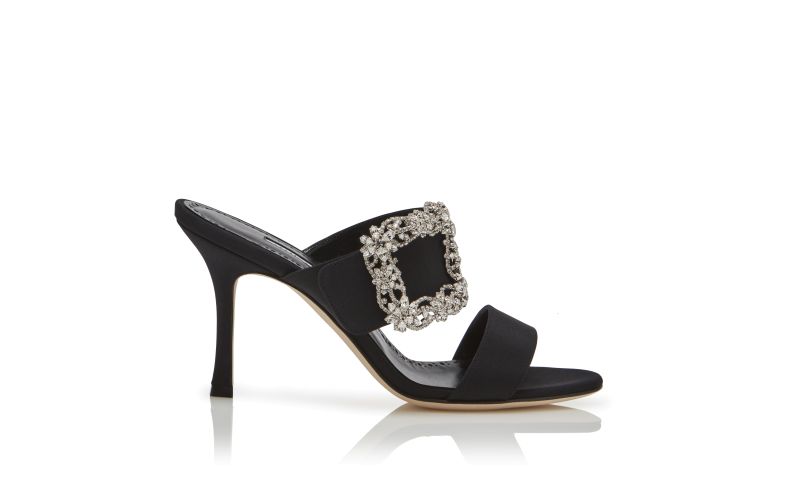 Side view of Gable jewel, Black Crepe de Chine Jewel Buckle Mules - £975.00