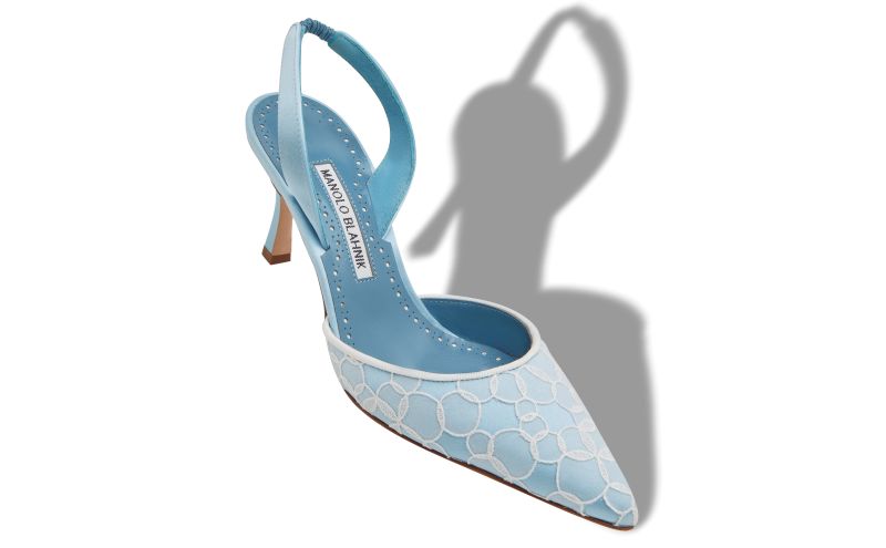 Carolyne 70, Blue Satin Slingback Pumps - US$483.00 