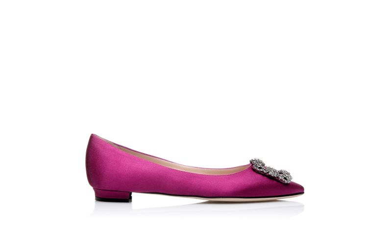 Side view of Hangisiflat, Dark Fuchsia Satin Jewel Buckle Flat Pumps - £845.00