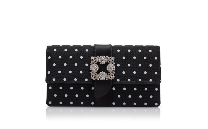 Side view of Capri, Black and White Satin Jewel Buckle Clutch - €1,695.00
