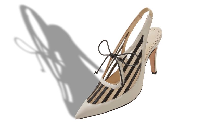 Khalilac, Light Cream and Black Patent Leather Slingback Pumps  - £425.00