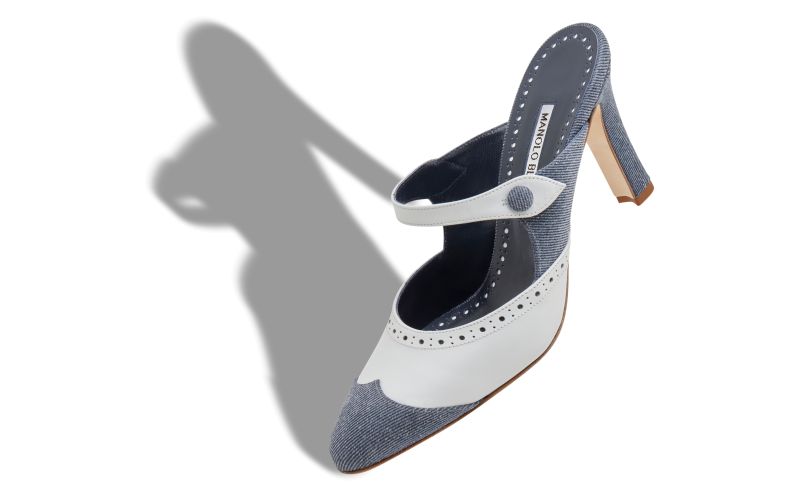 Agathanu, Blue and White Denim Mules - £695.00