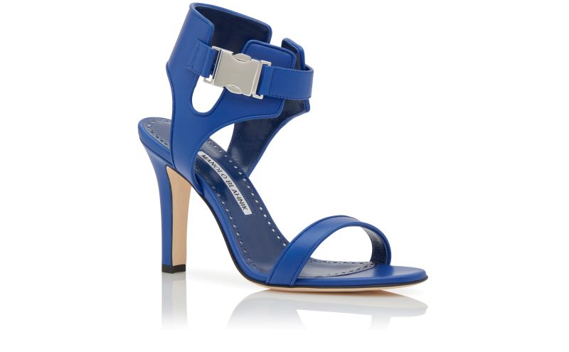 Designer Blue Nappa Leather Buckle Detail Pumps 