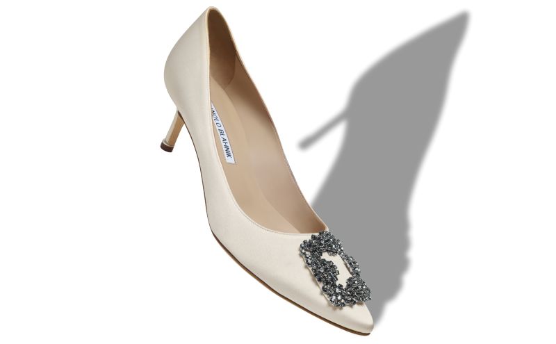 Hangisi 50, White Satin Jewel Buckle Pumps - US$1,350.00 