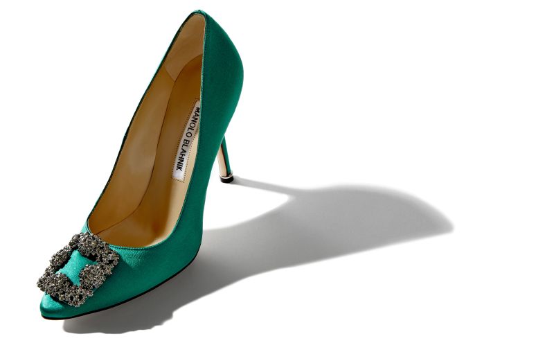 Hangisi, Green Satin Jewel Buckle Pumps - US$1,195.00 