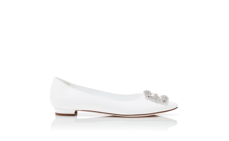 Side view of Hangisiflat, White Calf Leather Jewel Buckle Flat Pumps - €1,075.00