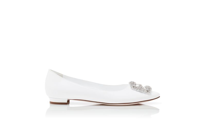 Side view of Hangisiflat, White Calf Leather Jewel Buckle Flat Pumps - AU$2,055.00