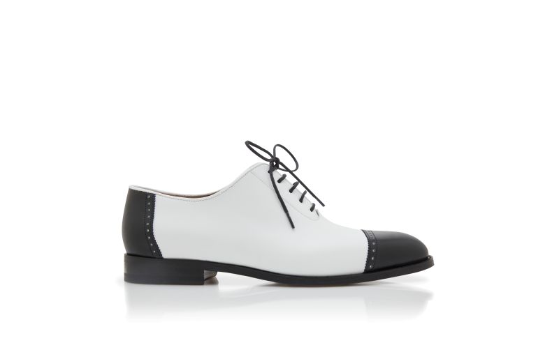 Side view of Manolo, Black and White Calf Leather Lace Up Shoes - AU$1,565.00