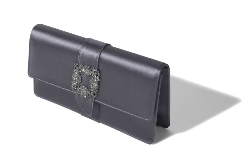 Capri, Purple Grey Satin Jewel Buckle Clutch - CA$2,195.00 