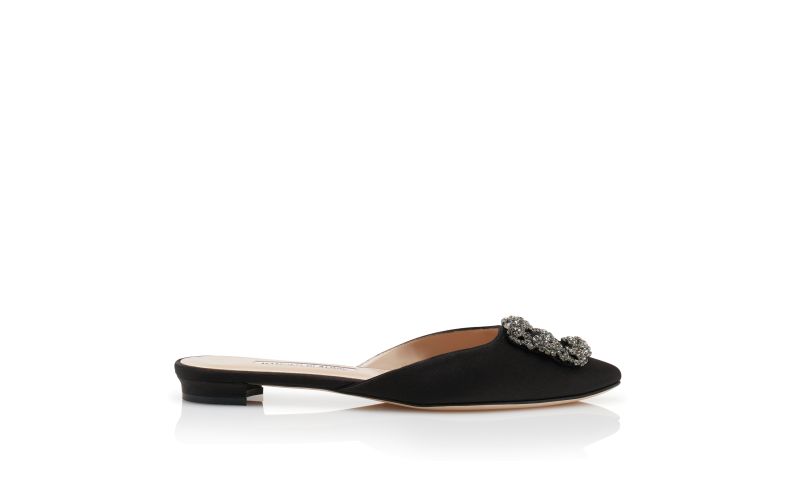 Side view of Hangisimuflat, Black Satin Jewel Buckle Flat Mules - CA$1,395.00