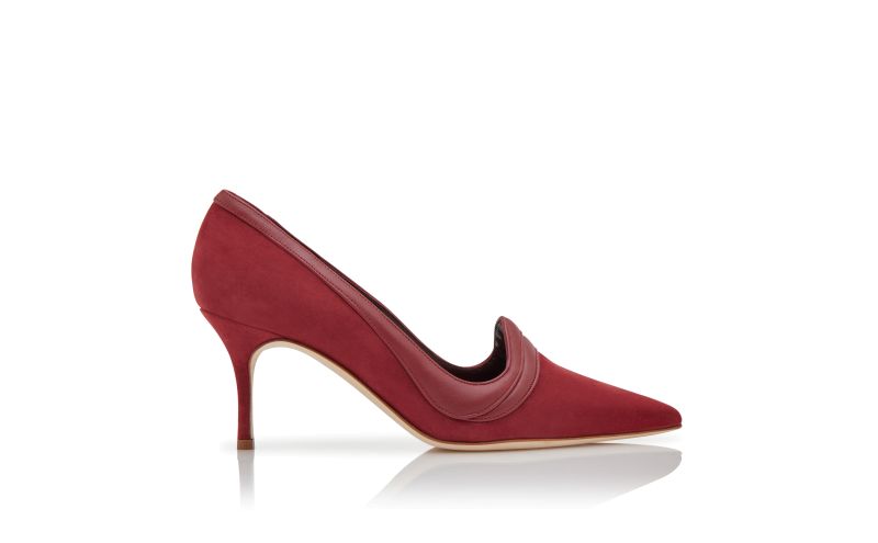 Side view of Ajarafa, Dark Red Suede Pointed Toe Pumps  - US$895.00