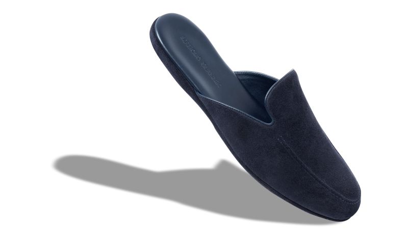 Montague, Navy Blue Suede Slippers - AU$865.00