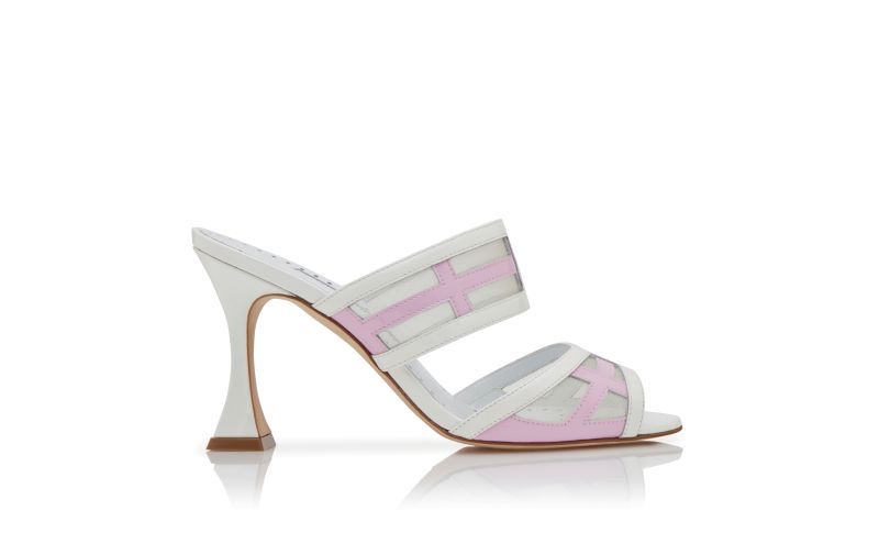 Side view of Avespamu, White and Purple Patent Leather Mules - £795.00