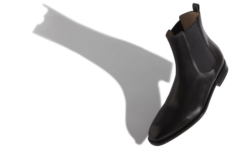 Designer Black Burnished Calf Leather Chelsea Boots