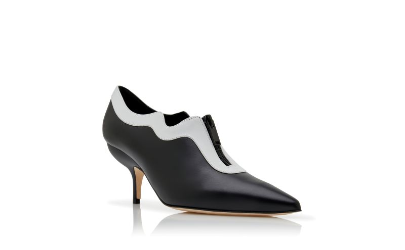 Zeynep, Black and White Calf Leather Zip Detail Pumps - US$567.00