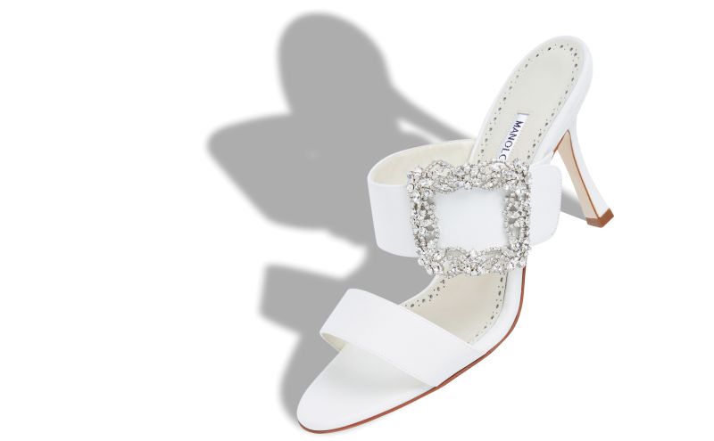 Gable jewel, White Crepe de Chine Jewel Buckle Mules - US$1,245.00