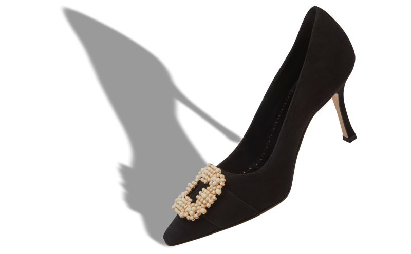Giboa, Black Suede Pearl Buckle Pumps - £675.00