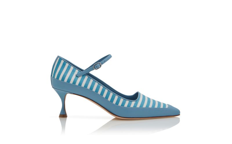 Side view of Mitwasi, Blue Cotton Pointed Toe Pumps - £408.00