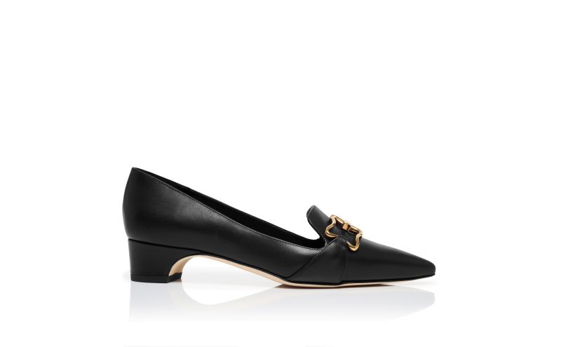 Side view of Phobepla, Black Calf Leather Buckle Detail Pumps - US$585.00