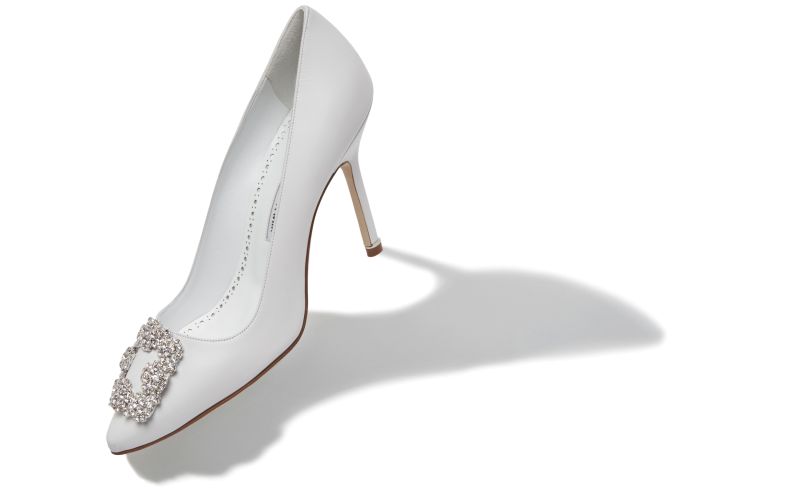 Hangisi, White Calf Leather Jewel Buckle Pumps - €1,125.00 