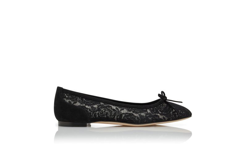 Side view of Verizzo, Black Lace Pointed Toe Flat Pumps - US$525.00