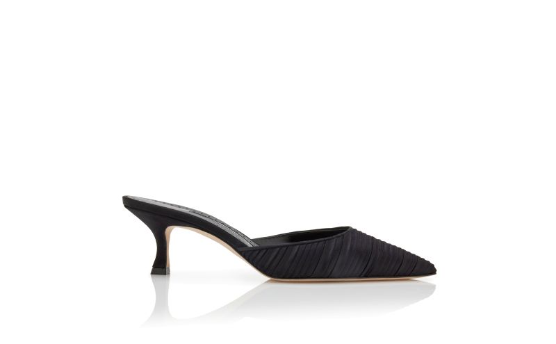 Side view of Carolynemu, Black Satin Pointed Toe Mules - US$438.00