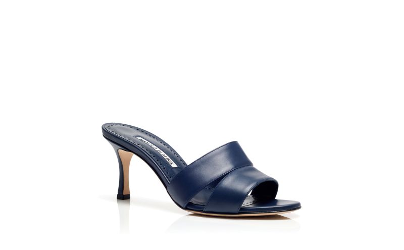 Iacopo, Navy Blue Calf Leather Open Toe Mules - US$795.00