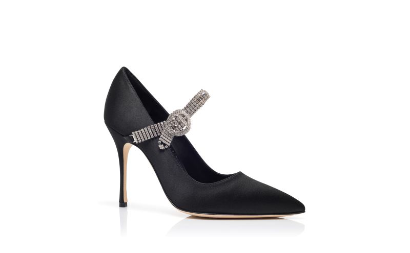 Hamedi, Black Satin Jewel Embellished Pumps - US$855.00