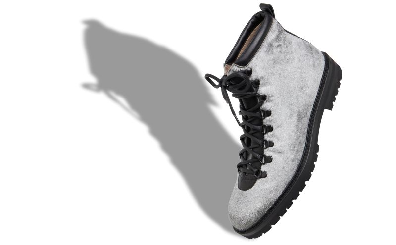 Designer Silver Calf Hair Lace Up Boots