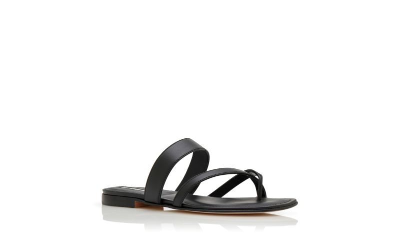 Susa, Black Calf Leather Flat Sandals - AU$1,255.00