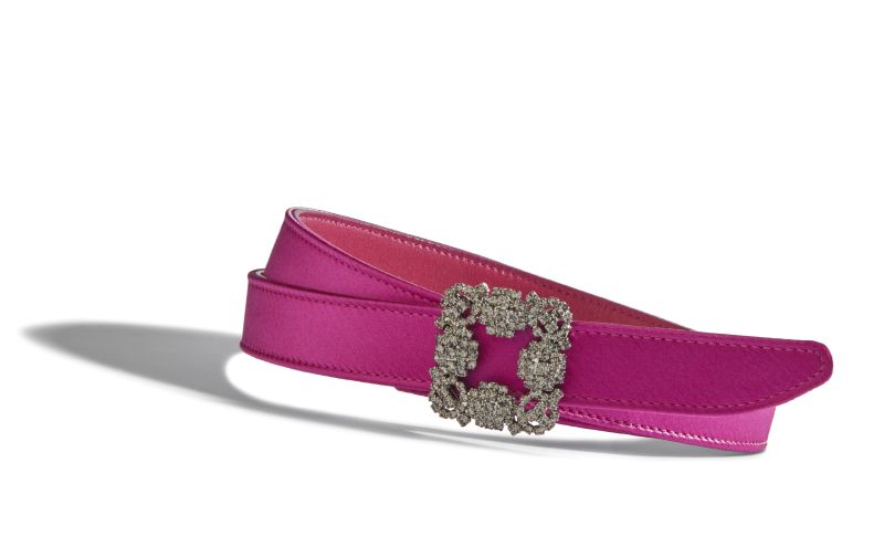 Hangisi belt mini, Fuchsia Satin Crystal Buckled Belt - US$795.00