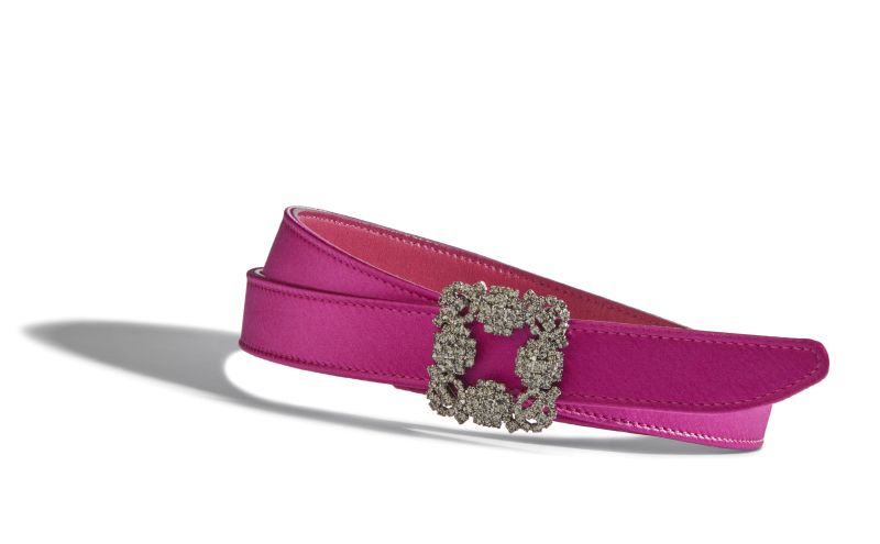 Hangisi belt mini, Fuchsia Satin Crystal Buckled Belt - CA$1,035.00