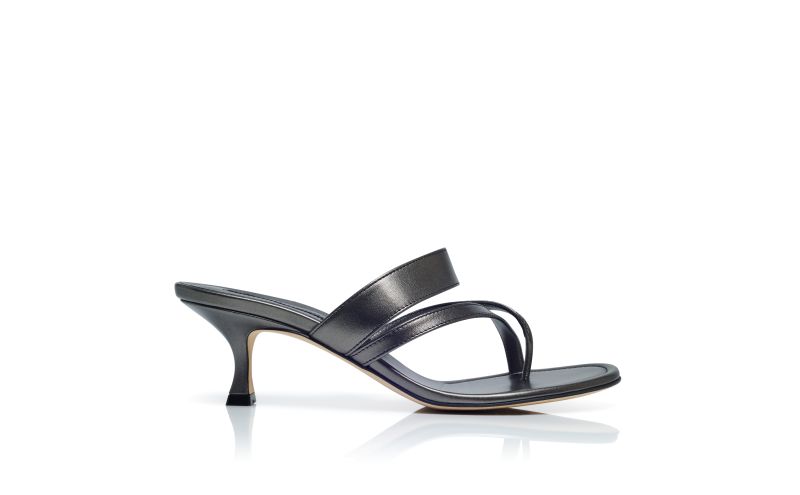 Side view of Susa, Graphite Nappa Leather Crossover Strappy Mules - US$895.00
