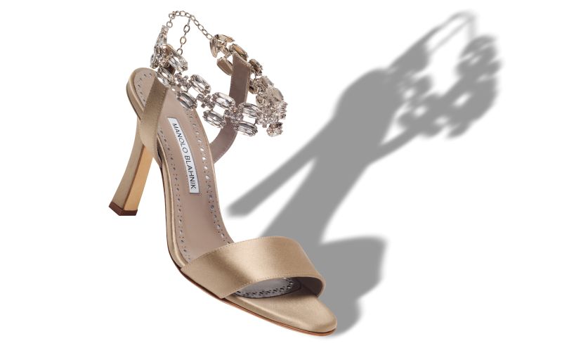 Santama, Light Brown Satin Embellished Sandals - €1,395.00 