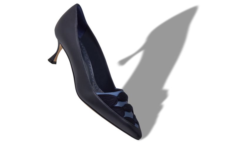 Sandrila, Navy Blue Nappa Leather Ruched Pumps  - £775.00 