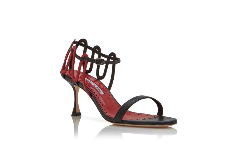 Chafarsan, Black and Red Nappa Leather Strappy Sandals  - AU$878.00