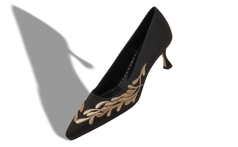 Feza, Black and Gold Satin Pumps - €1,075.00
