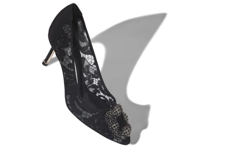 Hangisi lace 70, Black Lace Jewel Buckle Pumps - €1,145.00 