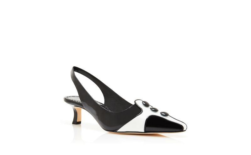 Pergamum, Black and White Patent Leather Slingback Pumps - US$1,165.00