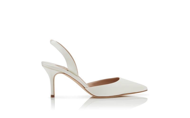 Side view of Carolyne 70, Light Cream Satin Slingback Pumps - US$795.00