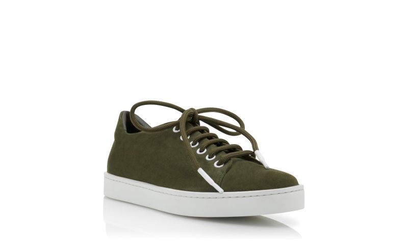 Designer Khaki Green Suede Low Cut Sneakers