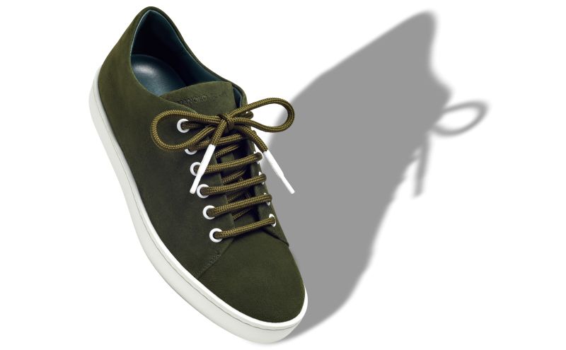 Designer Dark Green Suede Low Cut Sneakers