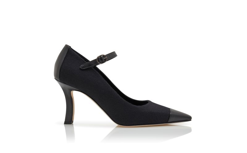 Side view of Semele, Black Wool Mary Jane Pumps - AU$1,445.00