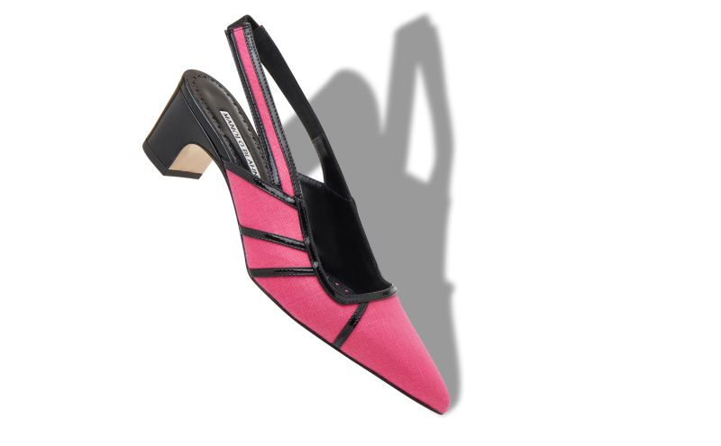 Furrun, Pink and Black Linen Geometric Slingback Pumps - £825.00 